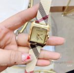 Copy Burberry 25mm women Watches Gold Case Black Leather Band